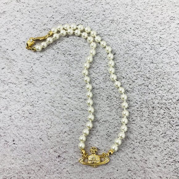 NWT Vivienne westwood gold Orb Pearl Choker Necklace - Picture 11 of 11